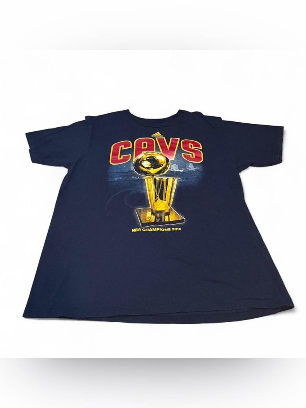 Adidas 2016 Navy CAVS NBA Champions Trophy T-Shirt with Gold and Red Accents